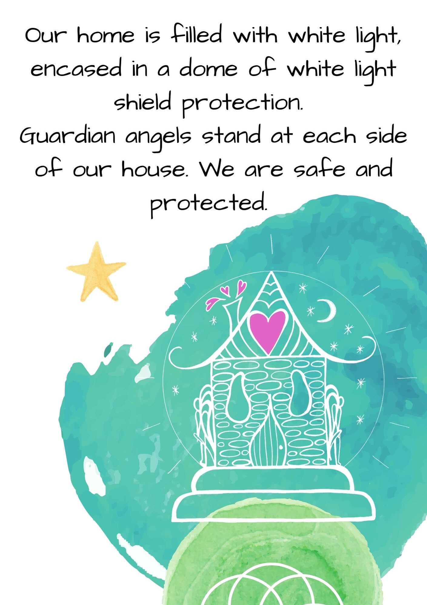 Home in bubble of protection and angels protecting the home.