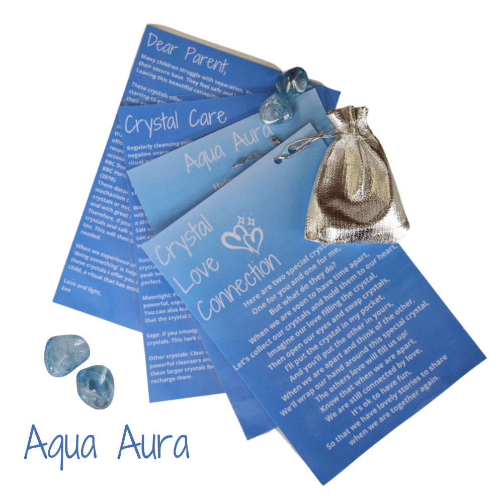 2 Aqua Aura Crystals with visualisation, instruction and care cards