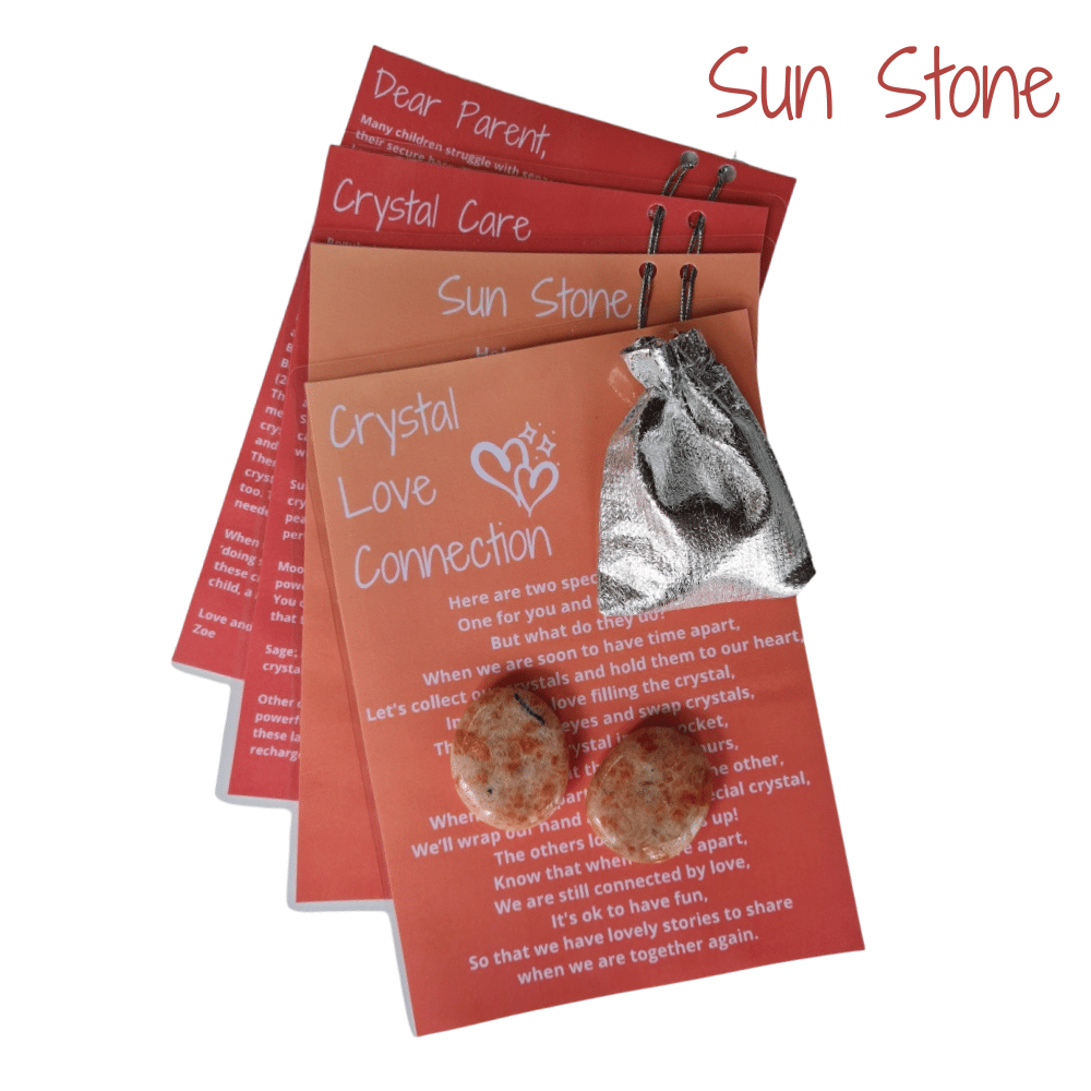 2 Sun Stone Crystals with visualisation, instruction and care cards